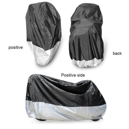 Rainproof Dust-Proof Cover for Motorcycles and Electric Cars, XXL - waterproof black-silver protective cover with front wheel keyhole for outdoor parking