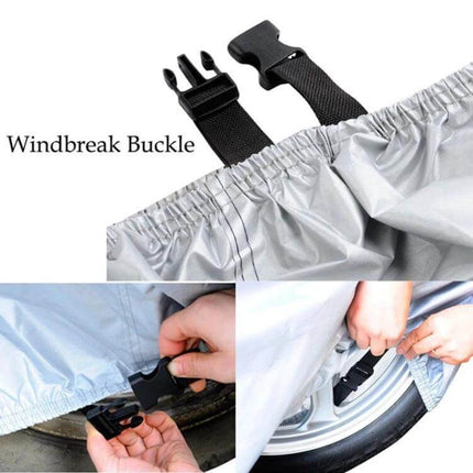 Rainproof Dust-Proof Cover for Motorcycles and Electric Cars, XXL windbreak buckle and front wheel keyhole secure locking feature