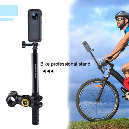 Bicycle and Motorcycle Handlebar Camera Mount Adapter securely attached to bike handlebar for stable off-road recording