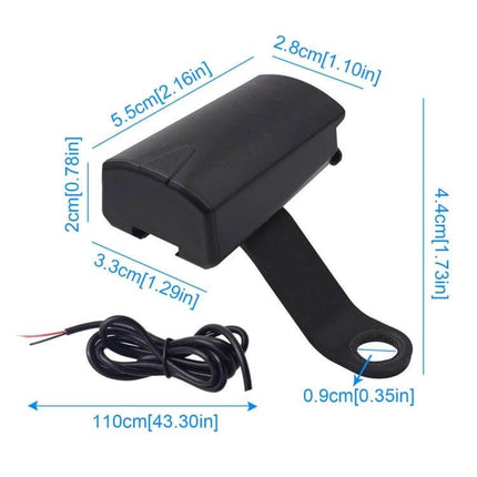 Waterproof USB Phone Charger Adapter for Motorcycle Use - black waterproof motorcycle USB charger with mounting bracket and 110cm cable