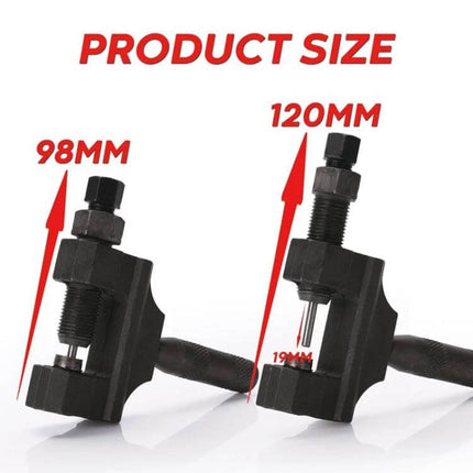 Bicycle and Motorcycle Chain Removal Tool with Handle Adapter showing 98mm and 120mm sizes, iron construction and handle for easy chain removal