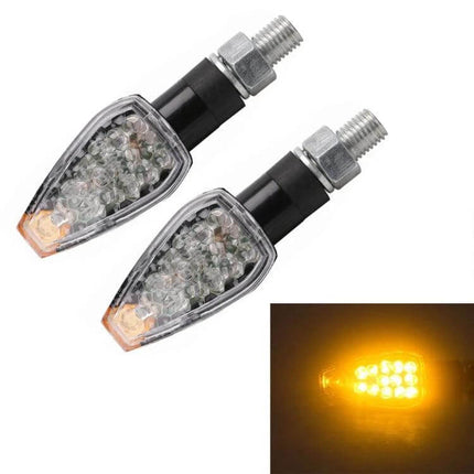 Turn Signal Indicator Light for Motorcycles with Triangular Design LED pair showing clear triangular housings and amber illumination