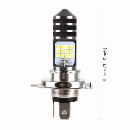 White Light LED Headlight for Motorcycles, H4 Style - compact LED H4 bulb with bright white diodes and metal base for easy motorcycle headlight upgrade