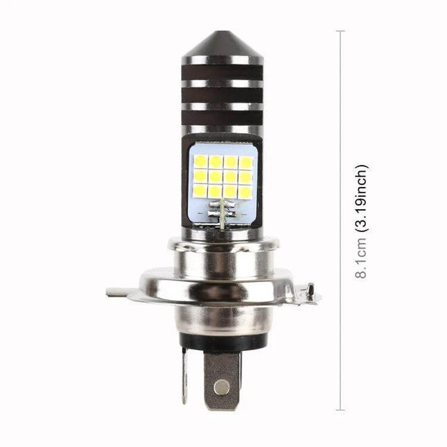 White Light LED Headlight for Motorcycles, H4 Style - compact LED H4 bulb with bright white diodes and metal base for easy motorcycle headlight upgrade