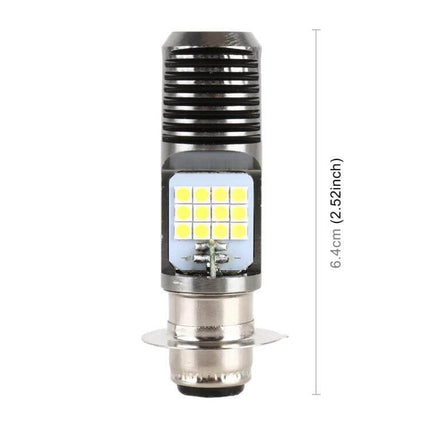 Motorcycle LED Headlight with White and Yellow Light Options – compact LED bulb showing white and yellow diodes, 6.4cm length