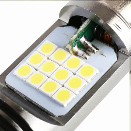 Motorcycle LED Headlight with White and Yellow Light Options showing close-up LED chip array and wiring
