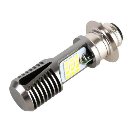 Motorcycle LED Headlight with White and Yellow Light Options - compact LED bulb showing white and yellow chips for improved night and fog visibility