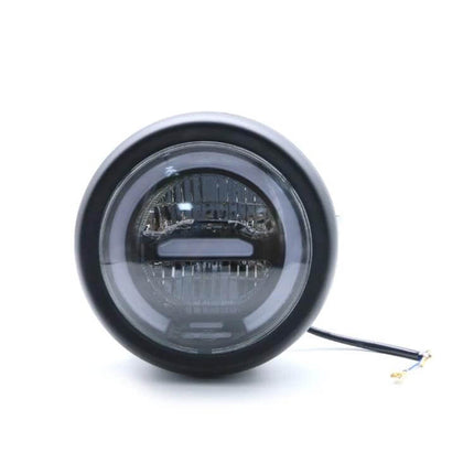 Vintage 5.75 Inch LED Headlight for Harley Motorcycles - round black plug-and-play headlight front view