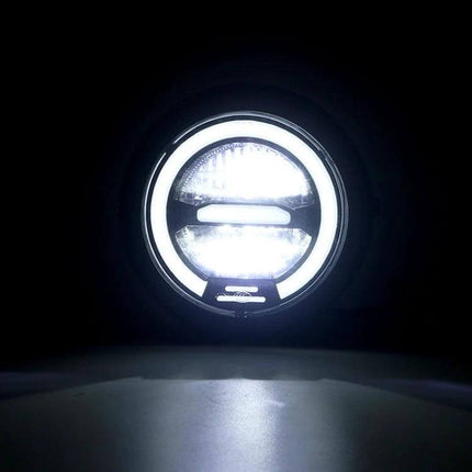 Vintage 5.75 Inch LED Headlight for Harley Motorcycles glowing white LED with vintage design plug-and-play replacement