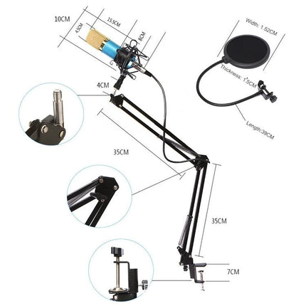Essential Microphone Kit for Everyday Home Audio Recording with BM-800, shock mount, pop filter, adjustable scissor arm stand and clamp