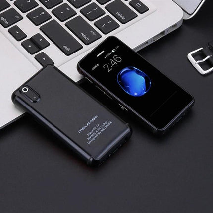 Compact Android Device with Bluetooth and WiFi Connectivity – compact black secondary Android phone for travel with Bluetooth and WiFi, shown beside laptop