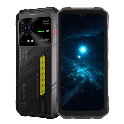 HOTWAV Rugged Phone for Everyday Outdoor and Travel Use - durable black rugged smartphone with large display and rear 64MP camera