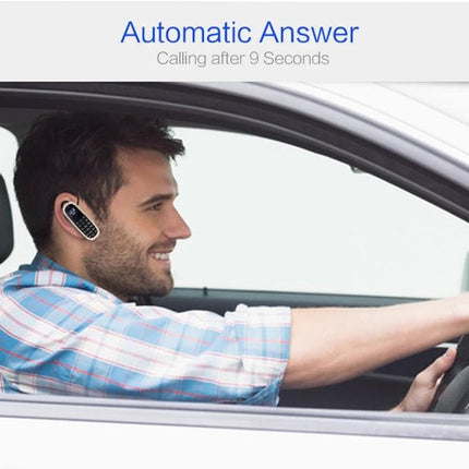 Bluetooth Hands-Free Headset for Daily Calls and Travel showing a man driving and using the compact wireless earpiece with automatic answer feature