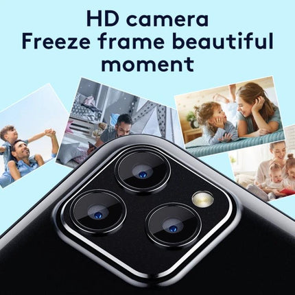 Lightweight Kids' Phone for Safe Daily Calls and Messaging showing HD camera close-up with family photos highlighting simple, safe communication