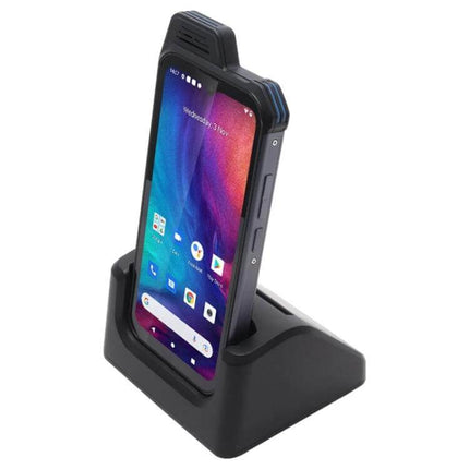 Waterproof Rugged Smartphone for Daily Outdoor Use front view on charging dock showcasing durable design and rugged ports