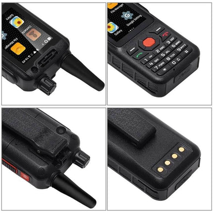 Durable Waterproof Smartphone for Everyday Outdoor Use rugged black walkie-talkie style phone showing keypad, antenna, USB port and charging pins