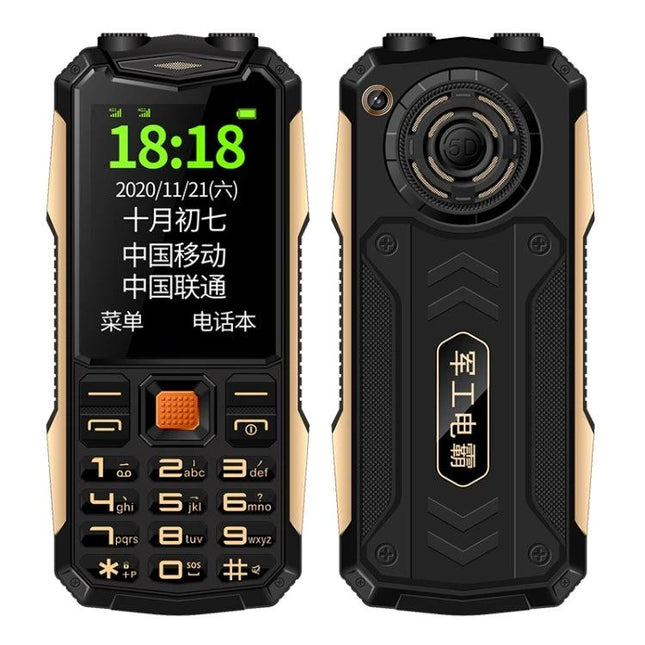Rugged Waterproof Phone for Everyday Outdoor Use and Communication shown front and back with rugged keypad and speaker