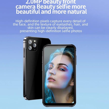 Compact Android Phone for Daily Communication and Photos showing slim black phone with rear camera module and selfie on screen