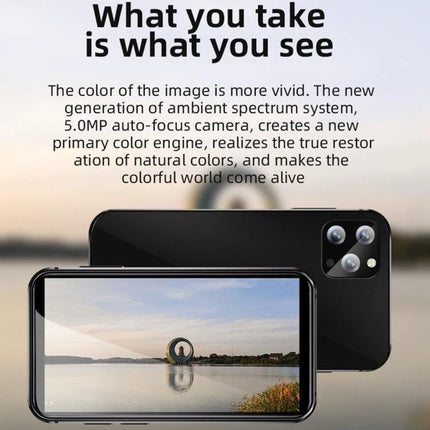Compact Android Phone for Daily Communication and Photos - slim black phone front showing landscape photo and triple rear camera