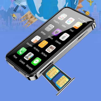 Compact Android Phone for Daily Communication and Photos — slim lightweight smartphone shown with dual SIM tray and home screen apps for calls, messaging, and photos