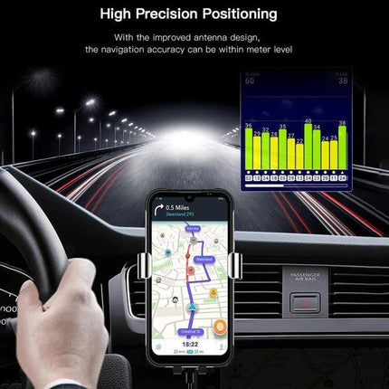 UNIWA W555 Rugged Waterproof Smartphone for Tough Environments mounted in car showing high-precision GPS navigation map and signal strength
