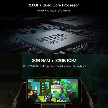 UNIWA W555 Rugged Waterproof Smartphone for Tough Environments showing MTK6761 quad-core chip and 3GB RAM gameplay view