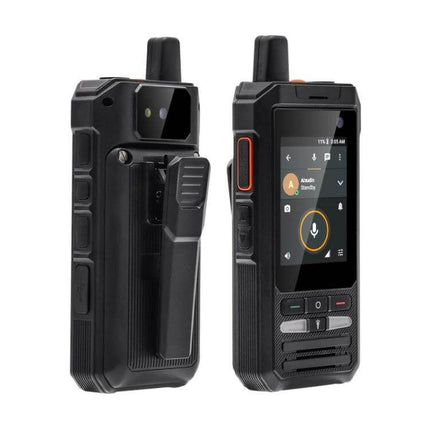 Tough Waterproof Shockproof Android Phone for Outdoor Use rugged black walkie-talkie style phone with belt clip, dedicated buttons and touchscreen