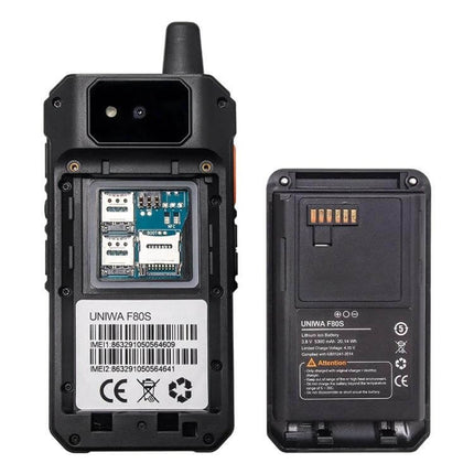 Tough Waterproof Shockproof Android Phone for Outdoor Use showing rugged back with SIM slots, battery removed and accessible ports