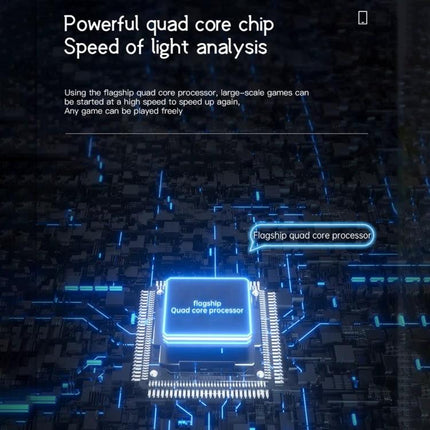 Compact Smartphone for Daily Calls and Messages On the Go showing a flagship quad core processor graphic and neon circuit board