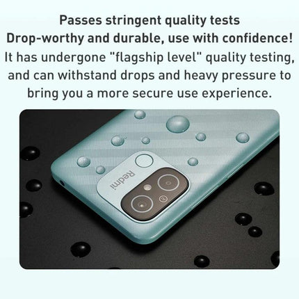 Essential Smartphone for Daily Communication and Entertainment showing durable water-resistant teal phone back with dual camera and droplets