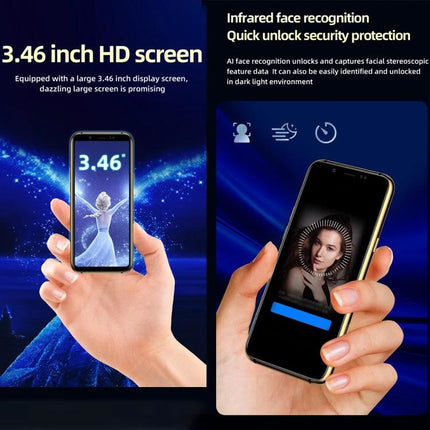 Compact Android Device for Everyday Communication and Security showcasing 3.46-inch HD screen and infrared face recognition for quick secure unlock