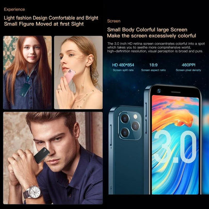 SOYES Smartphone for Everyday Communication and Browsing compact blue phone lifestyle images showing small body colorful large 3.0-inch screen