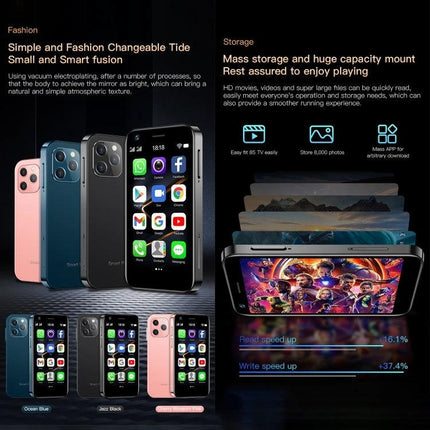 SOYES Smartphone for Everyday Communication and Browsing - compact black and pink models showing home screen and media playback