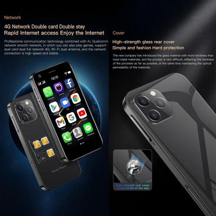 SOYES Smartphone for Everyday Communication and Browsing compact black device with app icons, dual sim and glass back for calls browsing on the go
