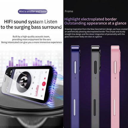 Handy Compact Smartphone for Everyday Tasks and Travel showing slim pocketable phone with HiFi sound and colored frames for travel and commuting
