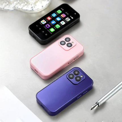 Handy Compact Smartphone for Everyday Tasks and Travel - three small pocket phones in black, pink and purple shown for travel and daily use