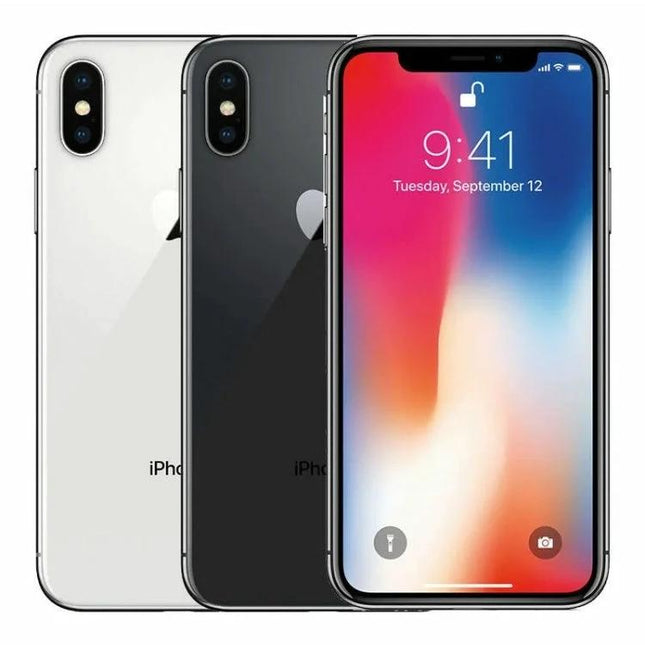 Apple iPhone X 64GB Unlocked Mix Colors Used A Grade, iPhone X 64GB front and back view showing screen and two color options