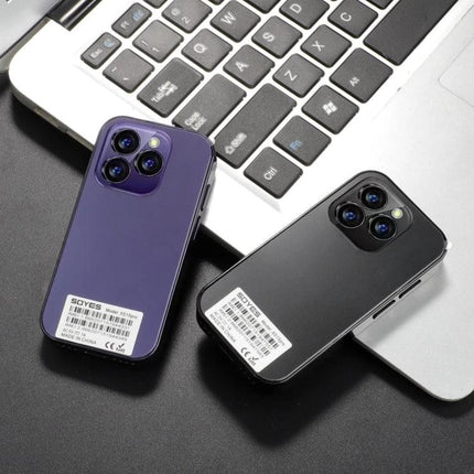 SOYES XS15 Pro Smartphone for Everyday Communication and Browsing compact purple and black models shown beside laptop keyboard