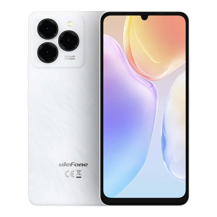 Ulefone Note 20 Pro smartphone in Ribbons White, featuring 4GB RAM, 256GB storage, and triple rear camera setup.