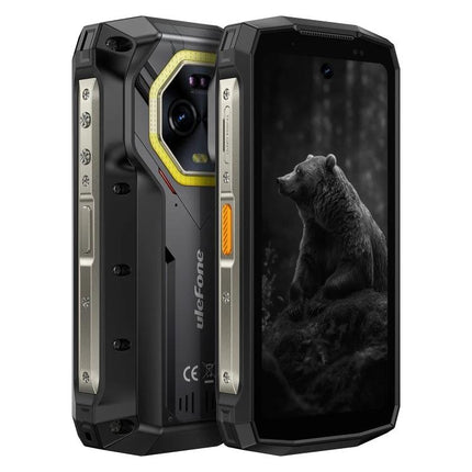 Ulefone Rugged Phone for Everyday Outdoor and Travel Use showing durable black rugged handset with bear wallpaper and rear camera