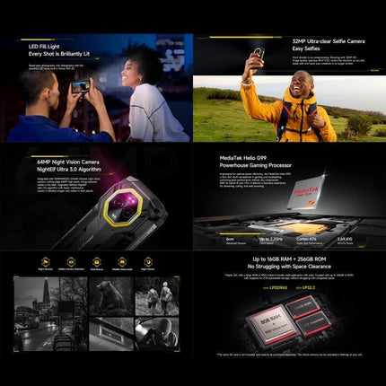 Ulefone Rugged Phone for Everyday Outdoor and Travel Use showcasing camera, battery life, and durable design in outdoor and travel scenarios