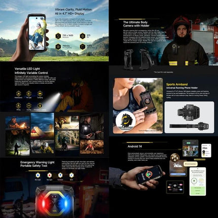 Ulefone Rugged Phone for Everyday Outdoor and Travel Use showcasing durable design, long battery, camera, LED light and armband accessories