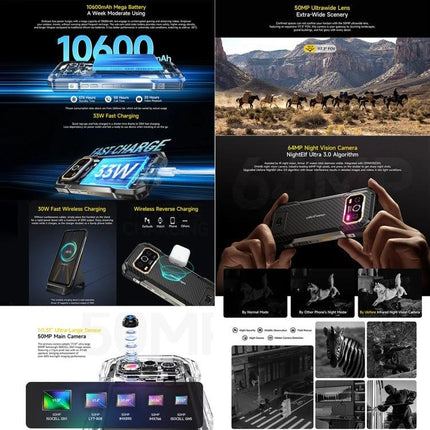 Ulefone Rugged Phone for Everyday Tough Situations with 10600mAh battery, 33W fast charging, wireless charging, night vision camera
