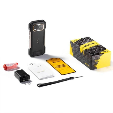 Ulefone Rugged Phone for Everyday Tough Situations with 10600mAh battery, accessories and retail box displayed