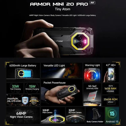 Ulefone Armor Mini 20 Pro Rugged 5G Phone 4.7 Inch 8GB/256GB