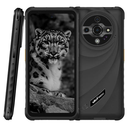 Dependable Ulefone Rugged Phone for Everyday Outdoor Tasks - black rugged smartphone with snow leopard wallpaper and reinforced camera housing