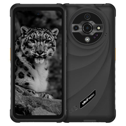 Dependable Ulefone Rugged Phone for Everyday Outdoor Tasks - black rugged Ulefone front showing snow leopard screen and rear camera