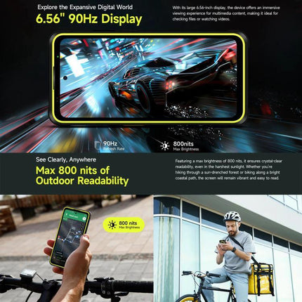 Dependable Ulefone Rugged Phone for Everyday Outdoor Tasks showing 6.56" 90Hz display and 800 nits outdoor readability