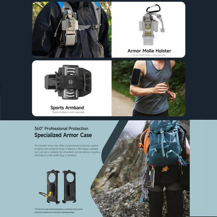 Dependable Ulefone Rugged Phone for Everyday Outdoor Tasks - rugged phone shown with armor holster, sports armband, and backpack mounting options
