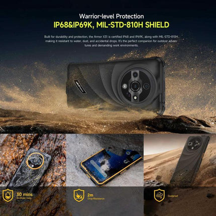 Dependable Ulefone Rugged Phone for Everyday Outdoor Tasks showing IP68 IP69K MIL-STD-810H protection, drop and dust resistance